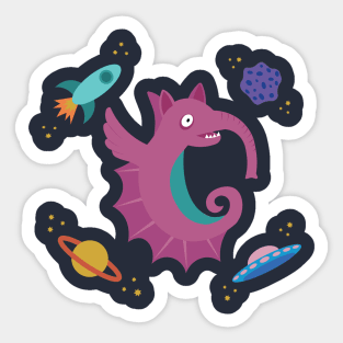 Flying Pink Seahorse Elephant Space Creature Sticker